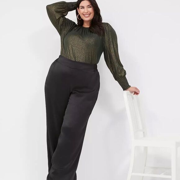 LANE BRYANT - Sparkle Long-Sleeve Smocked-Cuff Top - Picture 3 of 6